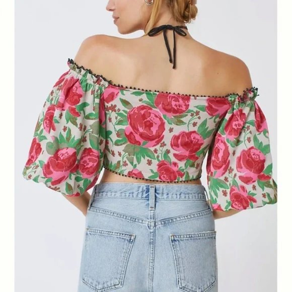 NWT Anthropologie Frida Off Shoulder Floral Halter Top in Rose Combo, XXS - Picture 2 of 13